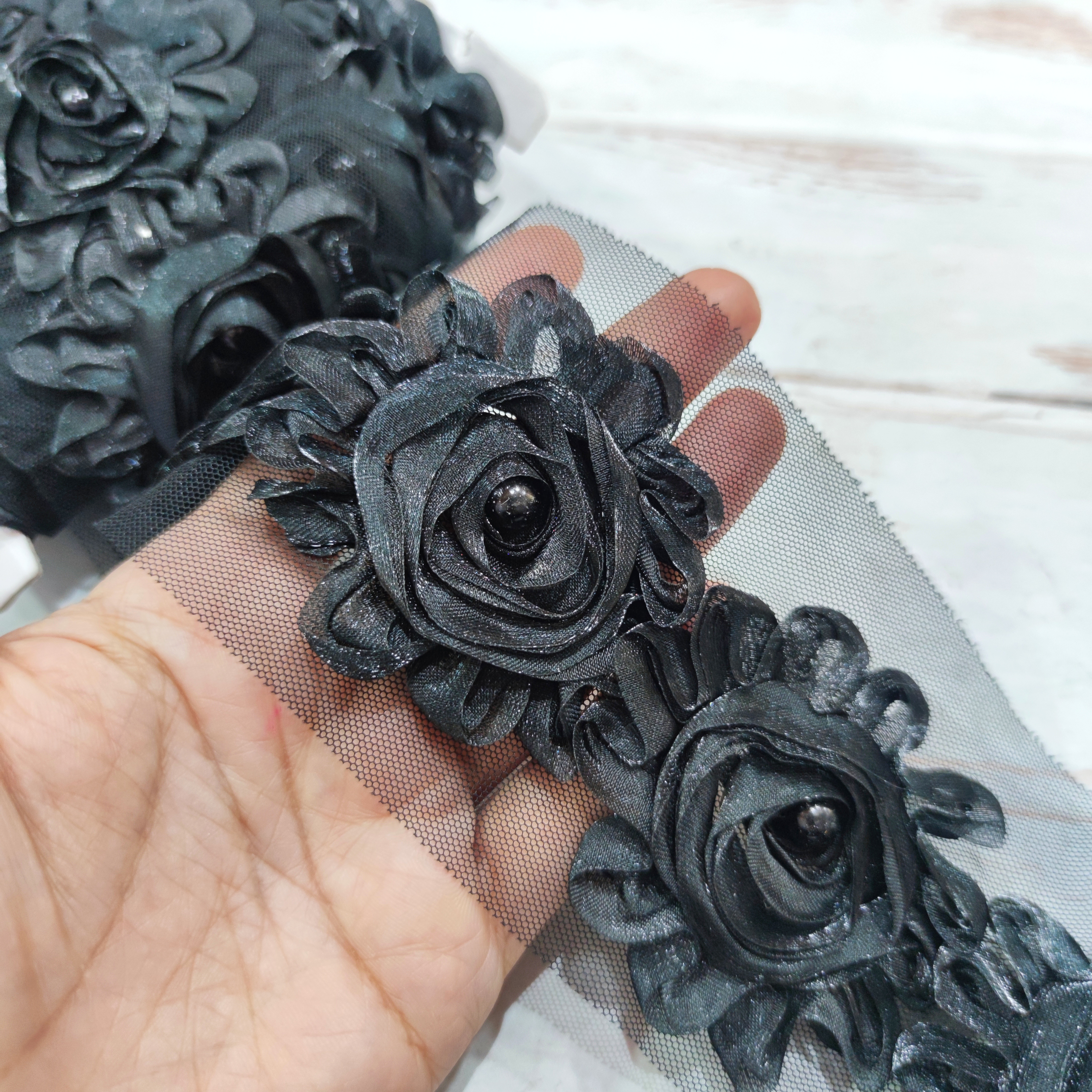 نوار خرجکار گل برجسته تک مروارید